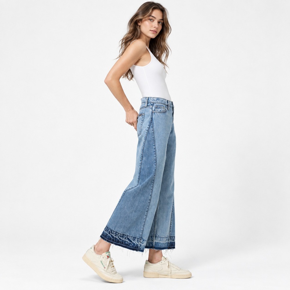 JOE'S Womens 30 New HANNAH Jeans Wide Leg Flare Bootcut Raw Hem Dark Side Panels